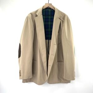 Vintage Lands' End Khaki Cotton Jacket Brown Suede Sport Coat Blazer Men Sz 46 R